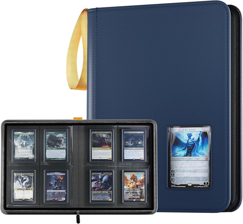 Procase 4 Pocket Top Loader Binder, Holding 144 Cards in 3"x4" Toploaders, Side Loading Small Book Folder with Clear Window for Pokemon, Trading, Sports Cards Collection TCG, MTG -Navy - Image 1